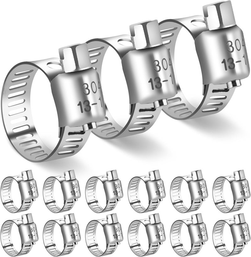 DLOUBLEIY Hose Clamp, 15PCS Stainless Steel Hose Clamps with Worm Gear, Adjustable 1/2'' to 3/4'' (13-19mm) for Plumbing, Automotive, and Mechanical Applications - Image 1